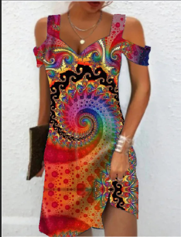 Fashion Party Dress For Women Summer Elegant Floral Printed Vintage Dress Casual Lady A-Line Dress