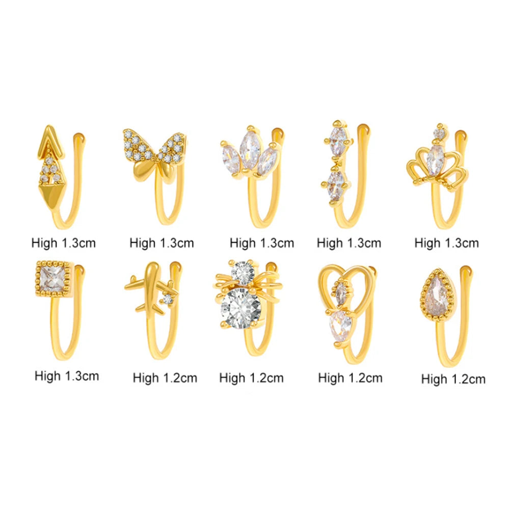 1PC Copper Fake Piercing Nose Ring Butterfly Crown Clip On Nose Ear Clip Cuff Earrings for Women Kids Gift Body Jewelry nariz