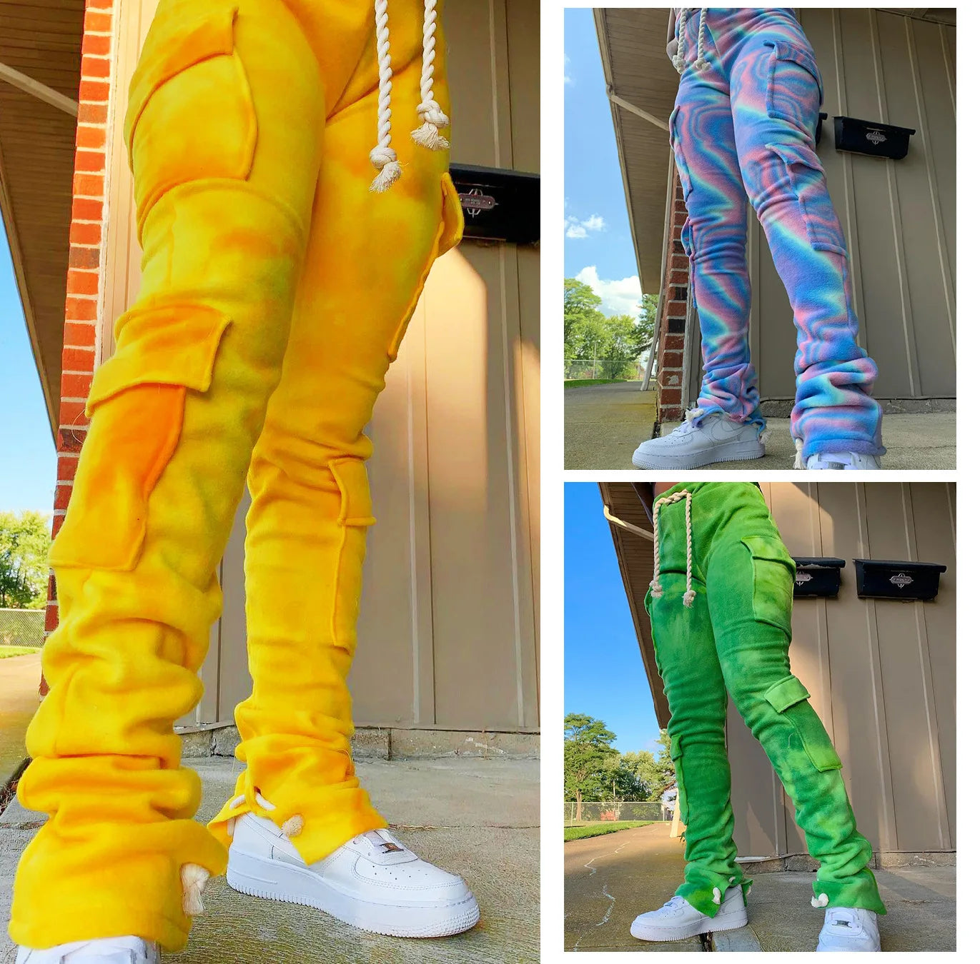 Strecth Cargo Pants for Women Streetwear Mid Waist Multi Pockets Drawstring Trousers Vintage 2024 Autumn Printing Sweatpants