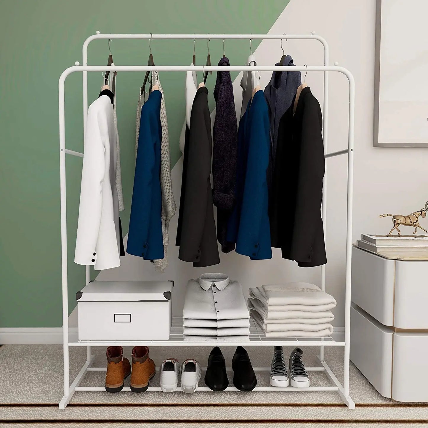 Wisfor Heavy Metal Double Clothes Rail Hanging Rack Garment Display Stand Storage Shelf