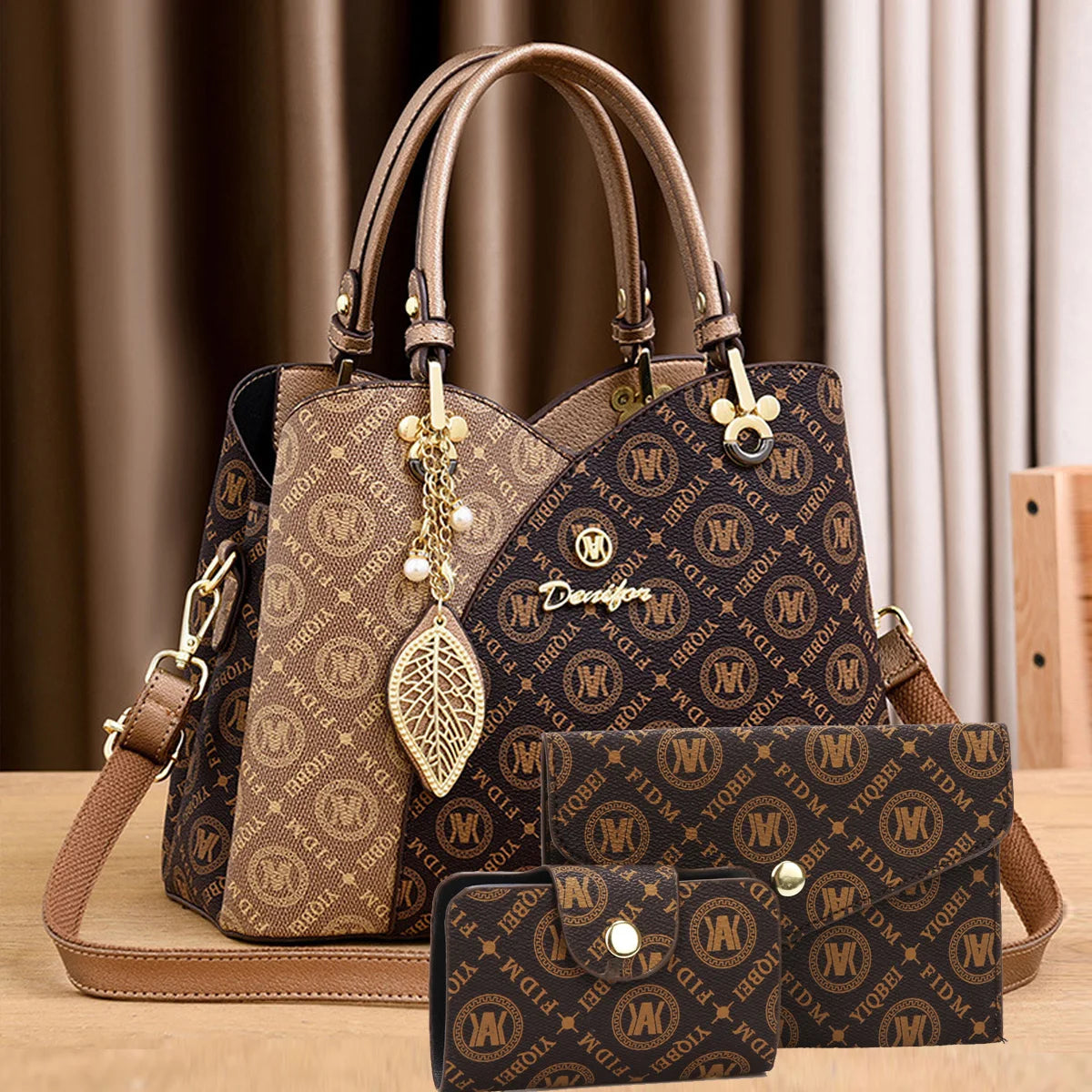 Elegant Faux Leather Tote Bag Set 3pcs Classic Large Capacity Ivory White with Magnetic Clos Casual Handbag
