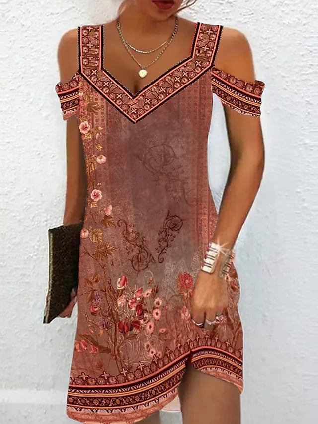 Fashion Party Dress For Women Summer Elegant Floral Printed Vintage Dress Casual Lady A-Line Dress