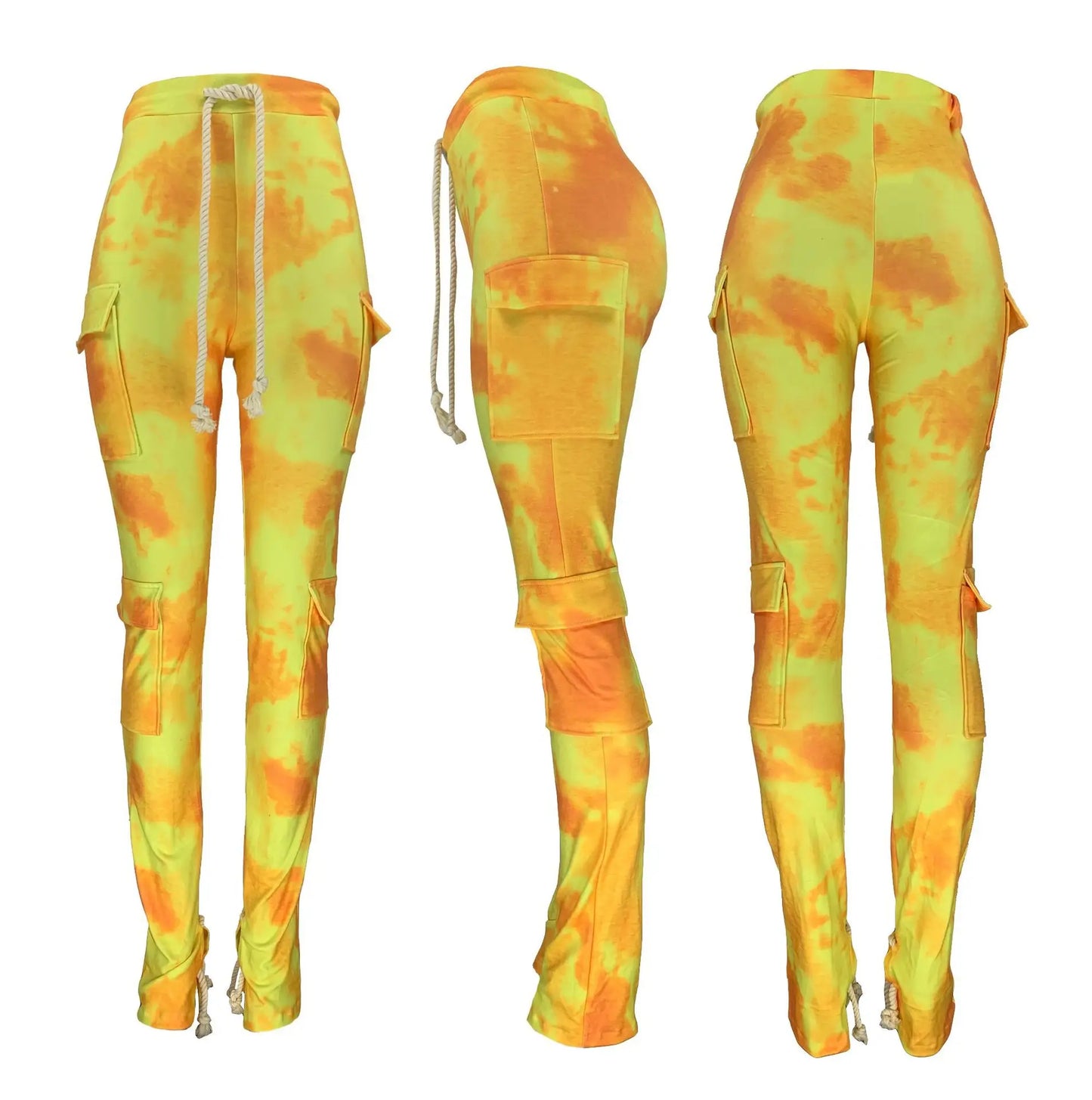 Strecth Cargo Pants for Women Streetwear Mid Waist Multi Pockets Drawstring Trousers Vintage 2024 Autumn Printing Sweatpants