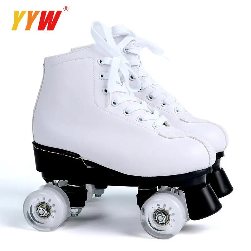 Roller Skates Shoes 4 Wheels Flash Wheel Microfiber Leather Adult Men Women Roller Skating Shoes Training Shoes 36-45 Patins