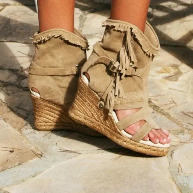 Ladies Sandals Summer 34-43 plus Size Women's Shoes platform Wedge Tassel Shoes closed Toe fish mouth Women's Shoes