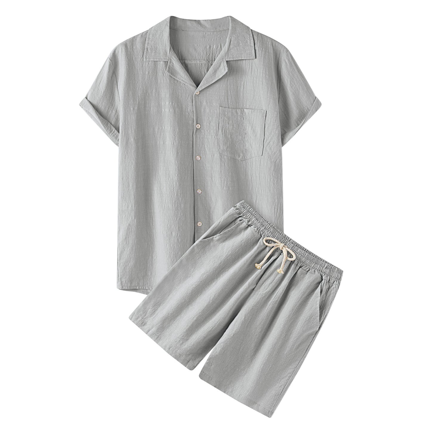 Men's Cotton Turn-down Collar Top Shorts Pant Suite Solid Color Casual Daily Fashion Loungewear Comfortable Men's Clothing