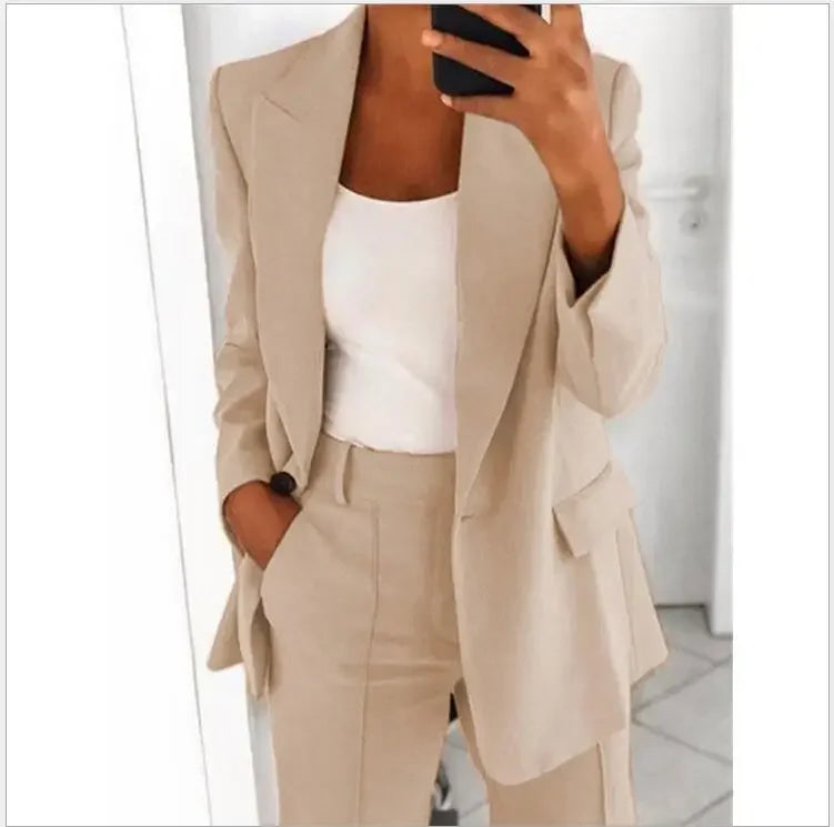 Women's Casual Long-Sleeved Blazer S-5XL Solid Color Suit Collar Button Simple Temperament Commuter plus Size Jacket