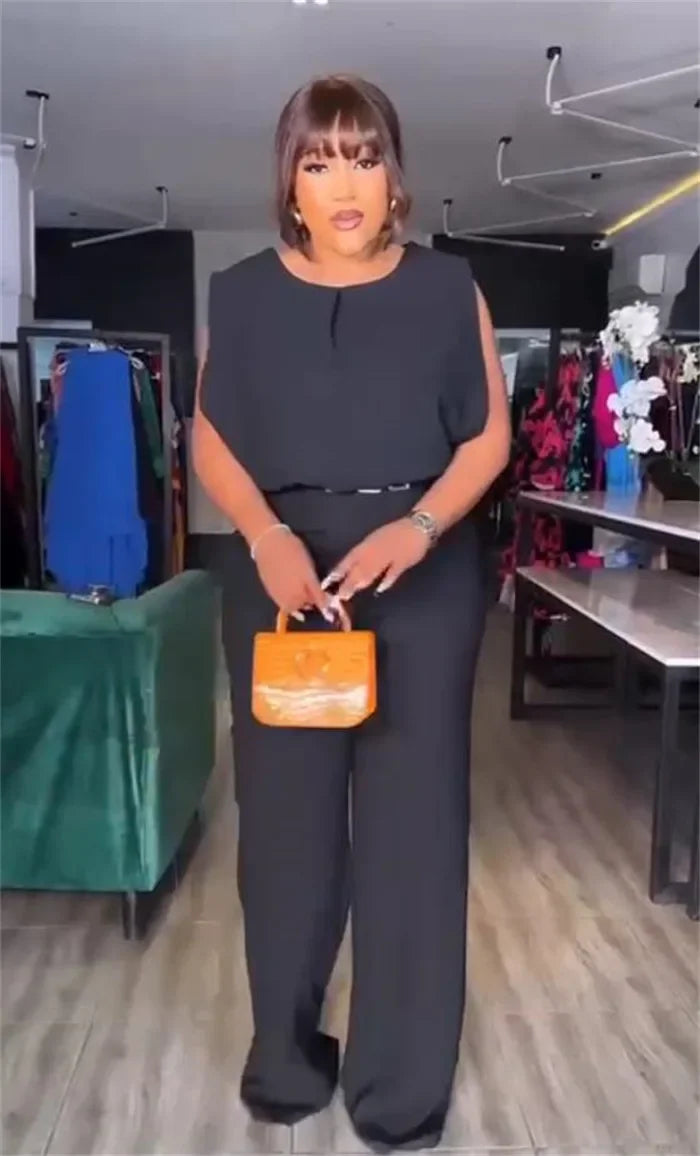 Women's Clothing Backless Sleeveless Jumpsuits Pants Overall Loose Wide Leg High Waist Full Length Pants