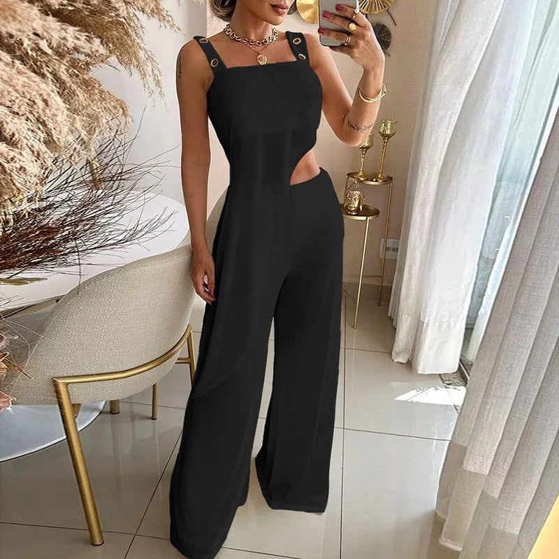 Sexy Off-Shoulder Irregular Top And Trousers Set 2024 Women Casual Sleeveless Solid Suit Fashion Suspender Loose Two-Piece Suit