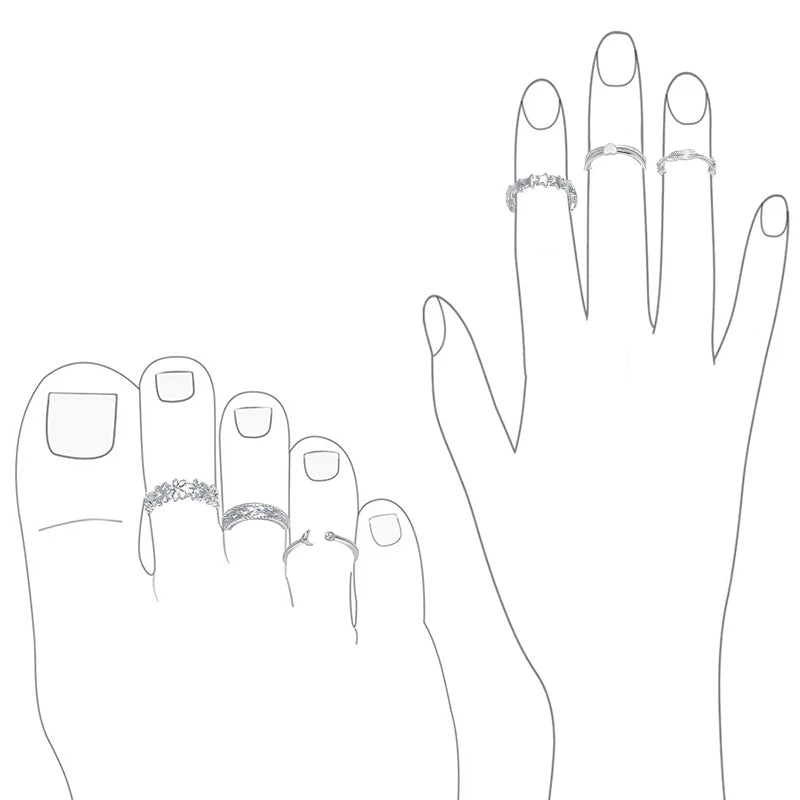Adjustable Toe Rings for Women Summer Beach Open Toe Rings Set Flower Arrow Tail Pinky Band Rings Barefoot Foot Jewelry