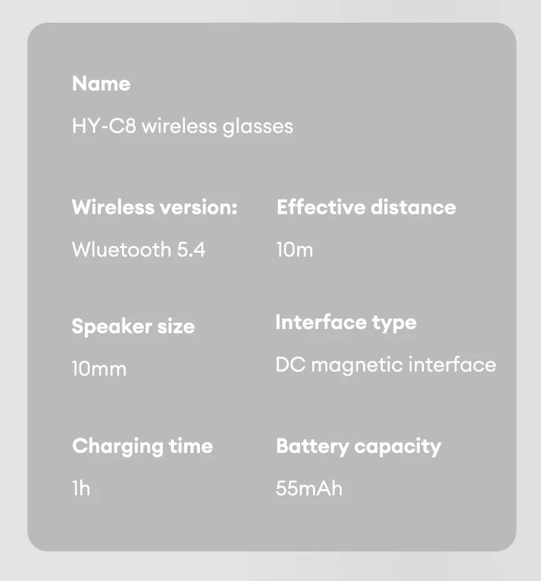 Choice HYUNDAI HY-C8 AI Glasses Earphones With Camera Automatic voice translation Smart glasses Multi-function keys For Sports