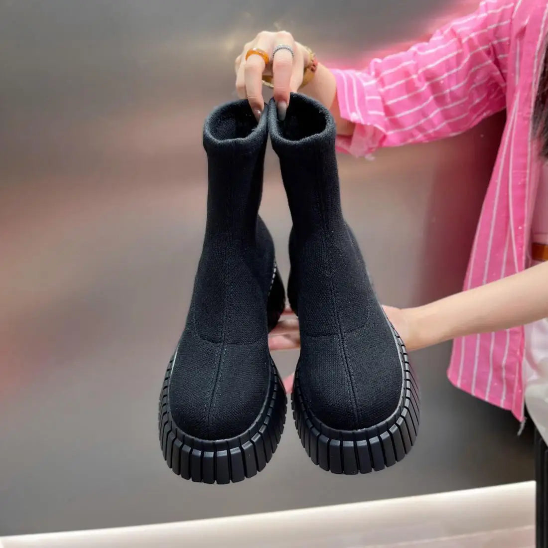 New Women's Slim Fit Breathable Slip-On Ankle Boots Thick Sole Comfortable Heightened Sneakers Fashion Cowboy Footwear