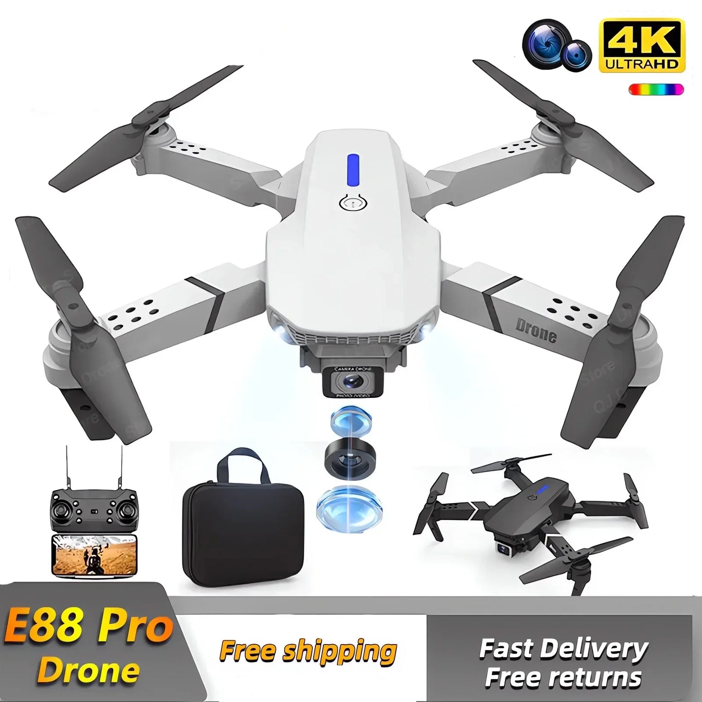2024 E88Pro RC Drone 4K Professinal With 1080P Wide Angle HD Camera Foldable Helicopter WIFI FPV Height Hold Gift Toy