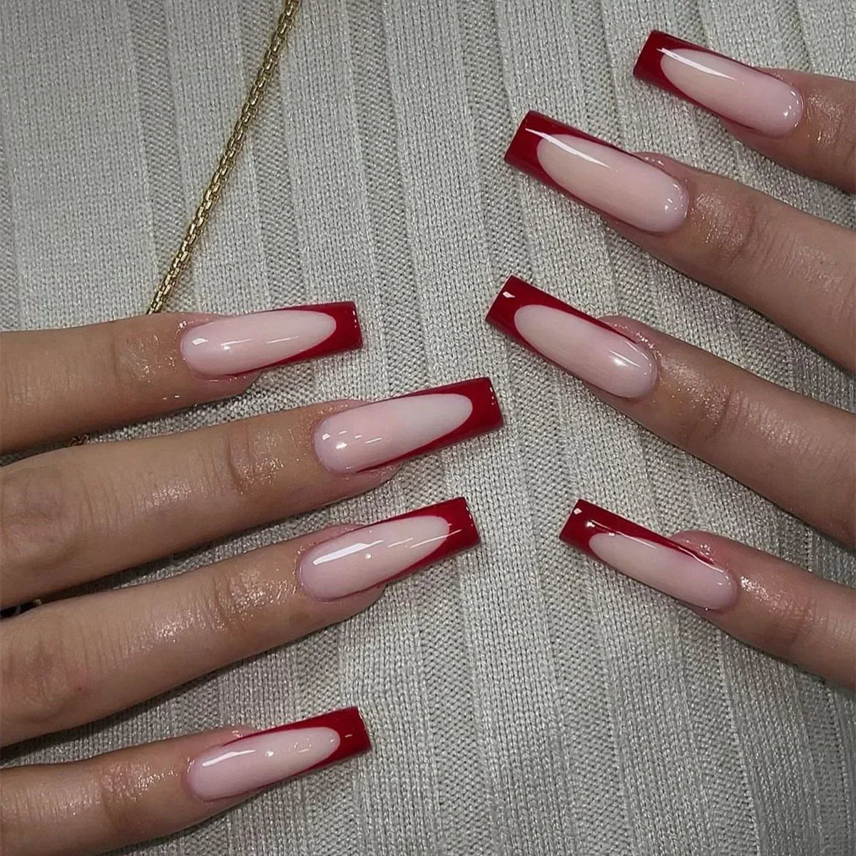 24Pcs Shimmery Long Coffin False Nails with Glue Ballerina Nail Design Sweet Fashion French Press on Acrylic Nails Manicure Tips
