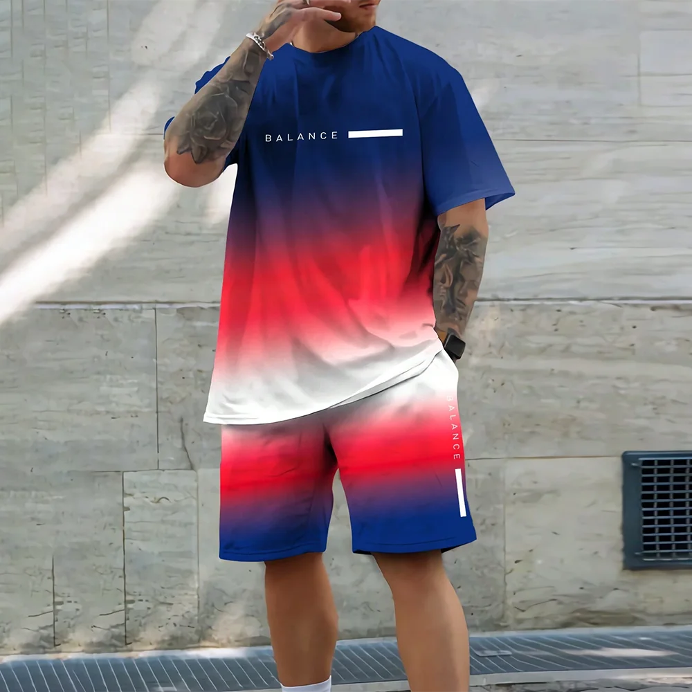 Men's Quick Drying Summer Casual Sports Suit Short Sleeve O-Neck Polyester Loose Fit Trendy Streetwear Ensemble