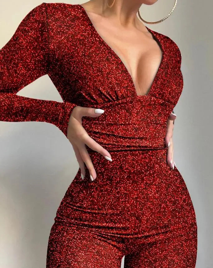 Autumn Fashion Women's Long Sleeve Jumpsuit with Tribal Pattern and Mesh Patch European and American Style for Ladies