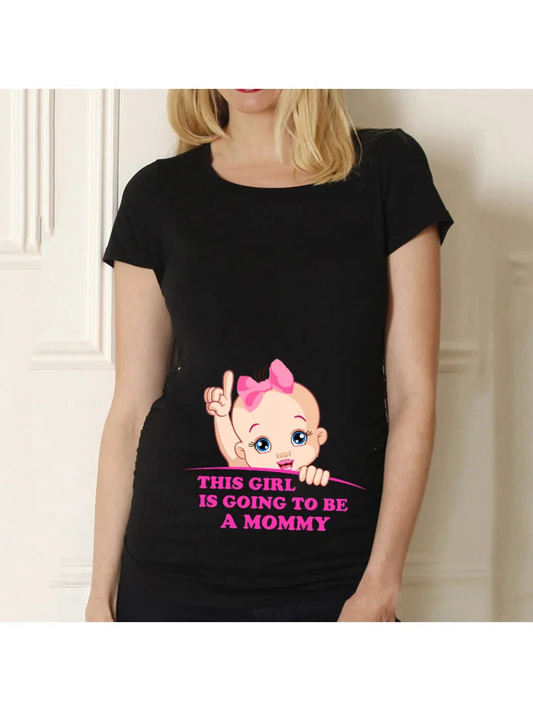 Casual Maternity Short Sleeve T-Shirt for Pregnant Women Eye Catching Graphic Design Summer Casual Top