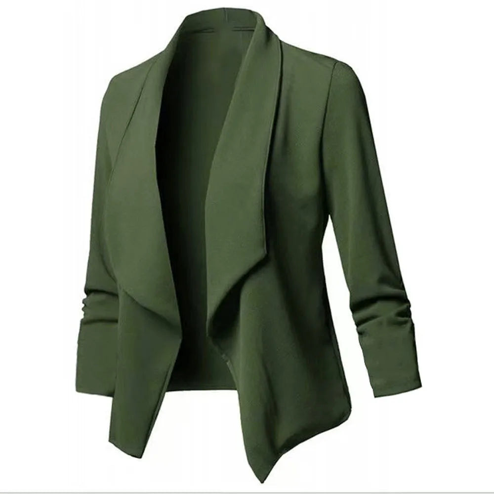Oversized Women's Blazer S-5XL Notched Long Sleeve Pleated Slim Fit Business Workwear Cardigan Coats