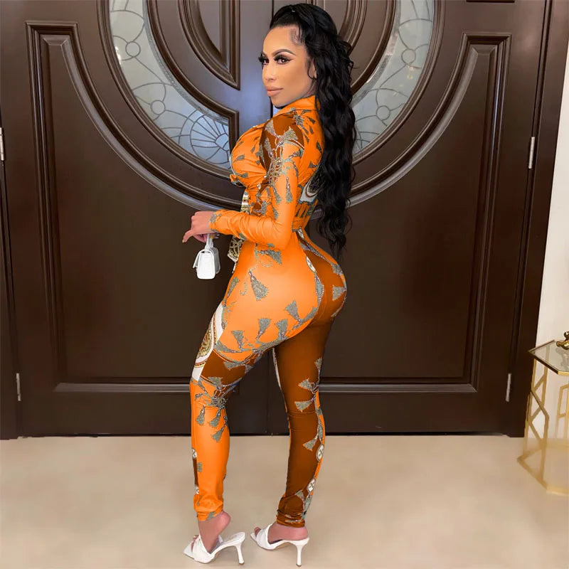Sexy Print Two Pieces Pants Set Women Long Sleeve Navel Tie Cropped Button Shirt and Skinny Pants Matching Clubwear Outfits