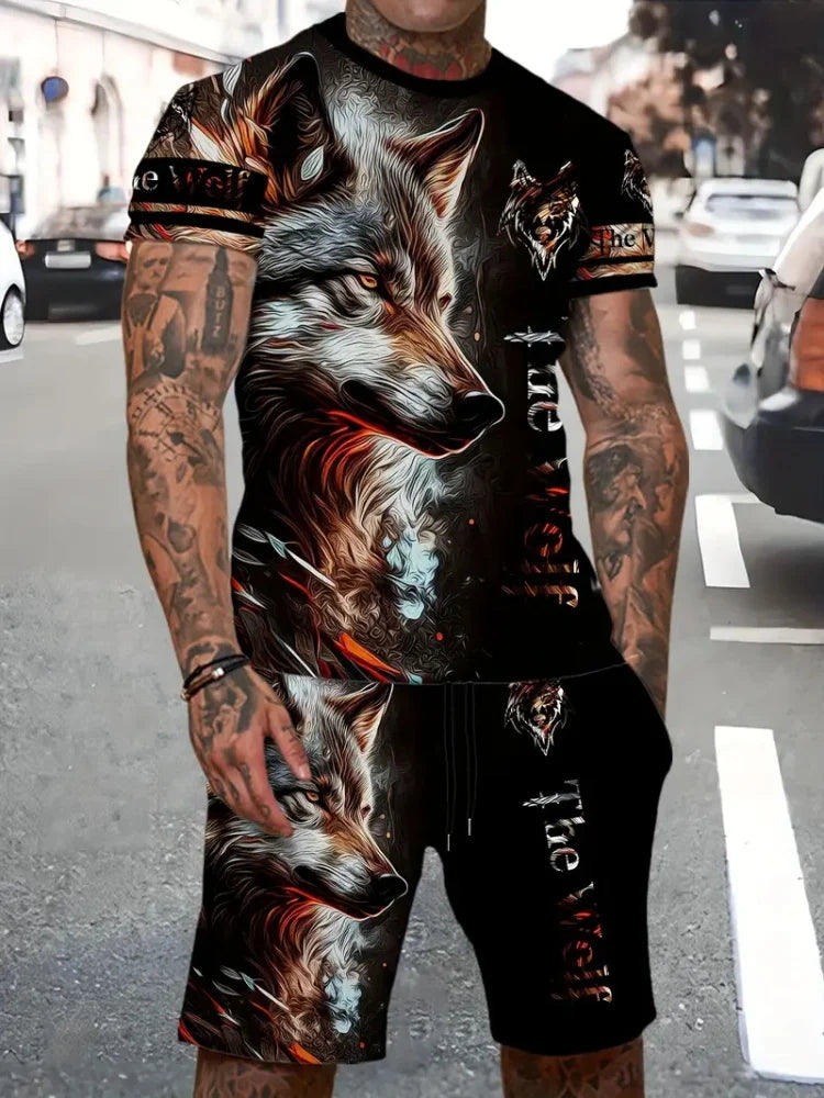 New Lion King 3D Printed Short Sleeve T-shirt Shorts 2 Piece Summer Men's Fashion Street Fashion Short Sleeve Suit Casual