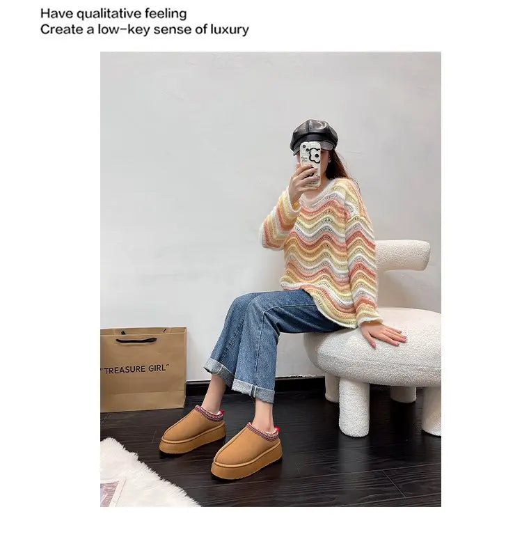 Women's Wool Slippers Warm Platform Wool Slipperswomen Slippers Women Sheepskin Slippers Women Shoes 2024