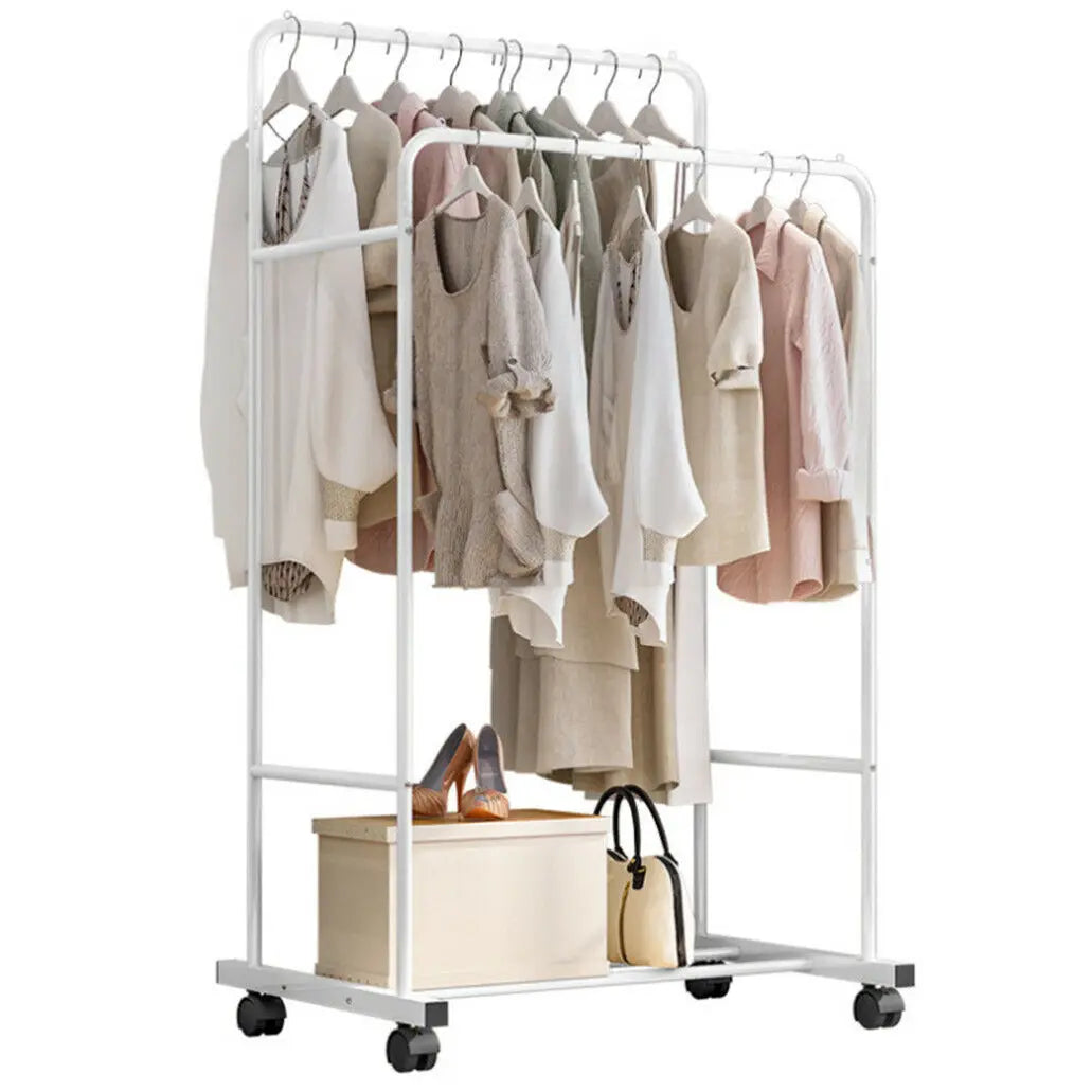 Wisfor Heavy Metal Double Clothes Rail Hanging Rack Garment Display Stand Storage Shelf