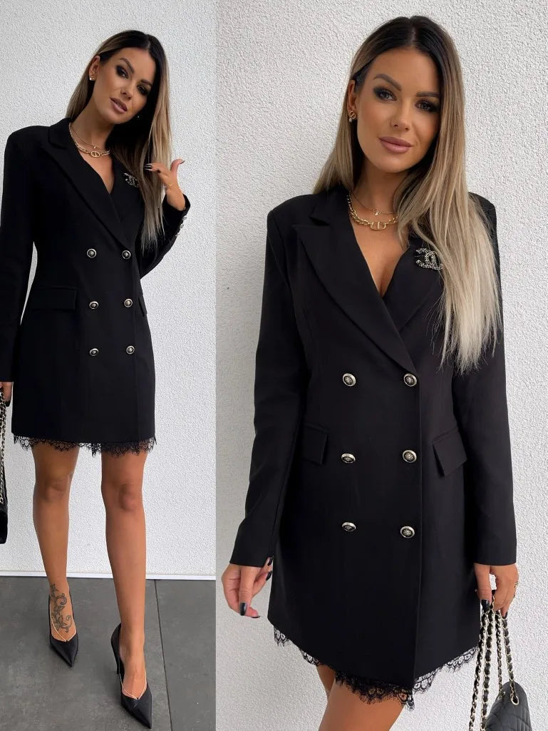 Office Lady Blazer Suit Dress Fashion Wrap V Neck Turndown Collar Sexy Mini Dress Women Long Sleeve Solid Blazer Party Dress