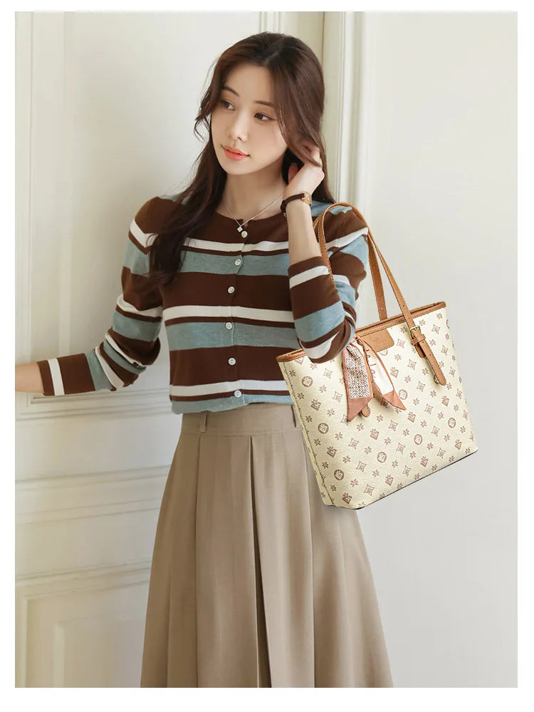 Quality Soft Leather Shoulder Bag for Women with Luxury Print Designer Handbag Casual Tote Commuting Messenger Sac A Main