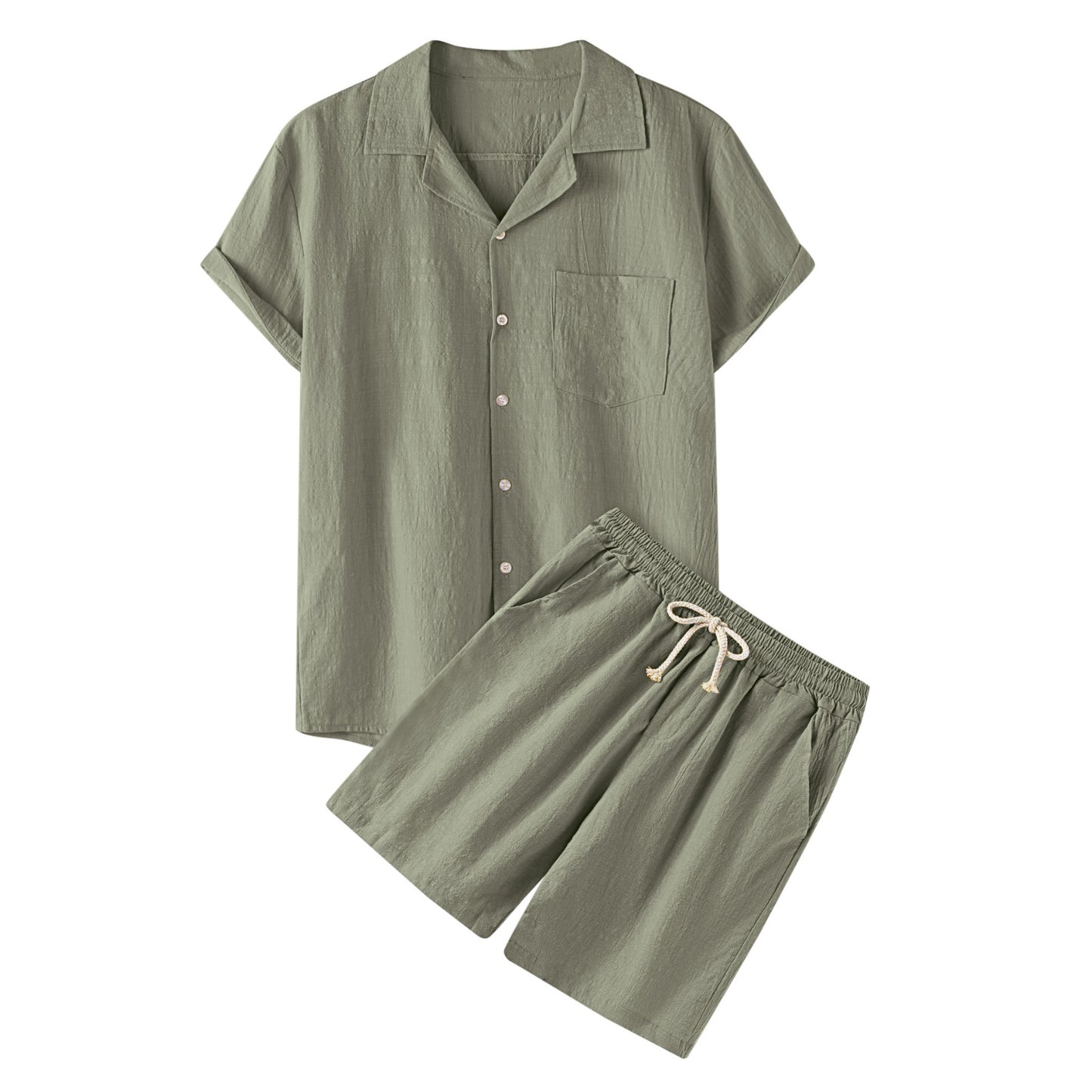 Men's Cotton Turn-down Collar Top Shorts Pant Suite Solid Color Casual Daily Fashion Loungewear Comfortable Men's Clothing