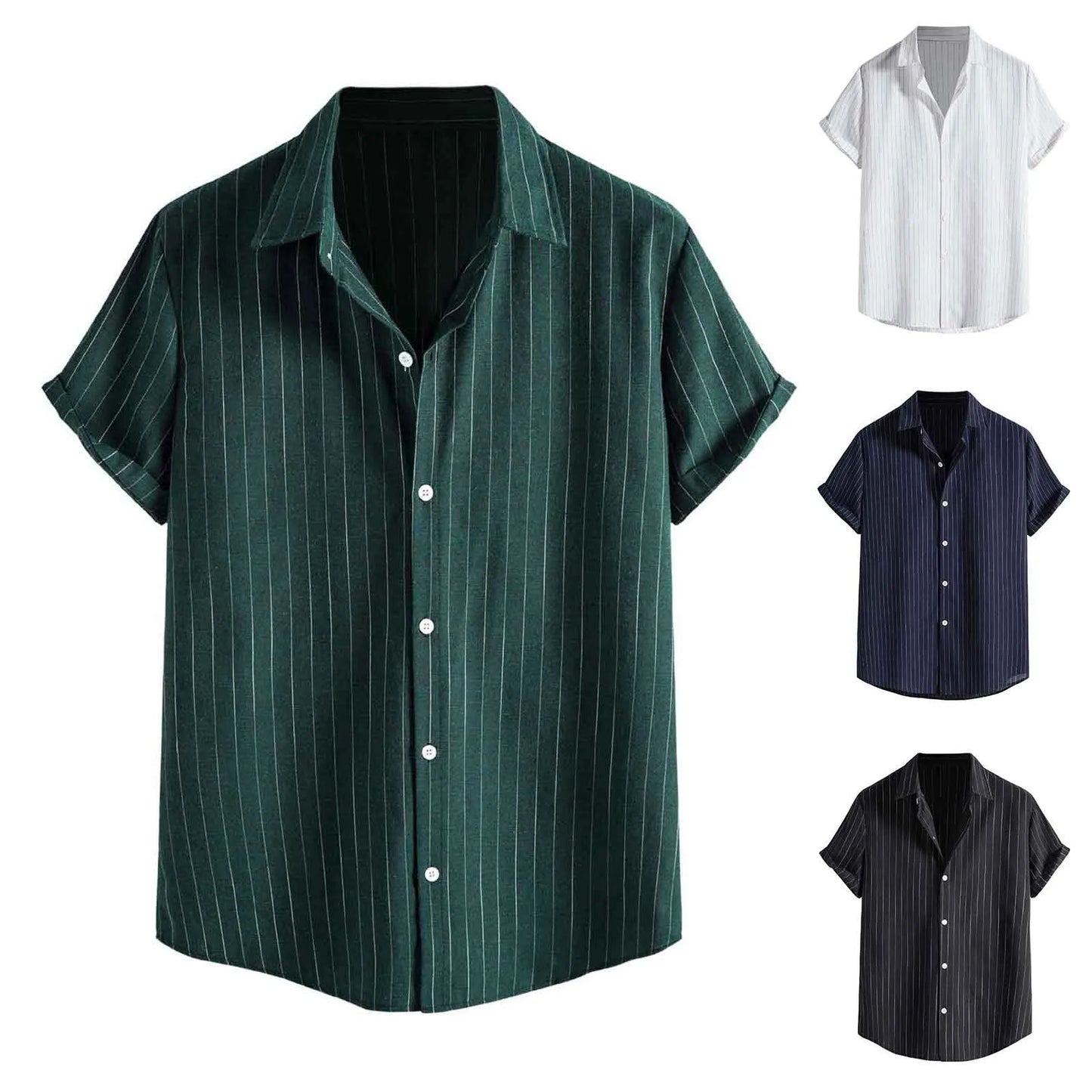 Mens Shirts Casual Striped Short Sleeved Shirts Turn-Down Collar Shirt Top Fashion Summer Male Clothing 2024 Harajuku Streetwear