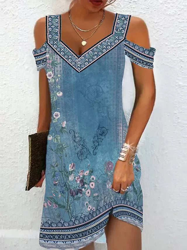 Fashion Party Dress For Women Summer Elegant Floral Printed Vintage Dress Casual Lady A-Line Dress