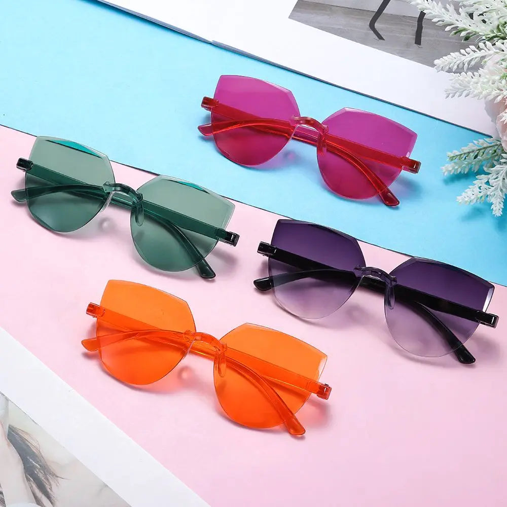 New Fashion Rimless Women Sunglasses Vintage Designer Cat Eye Sun Glasses Female Transparent Shades Traveling UV400 Eyewear