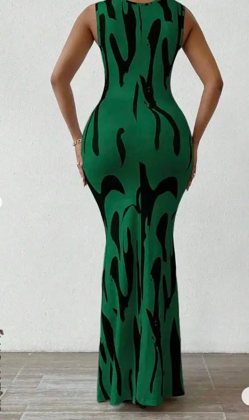 Sexy Bodycon Package hip Party Women's Long Dresses Summer Print Sleeveless Pile Collar Slim Skinny Party Maxi Dress For Women