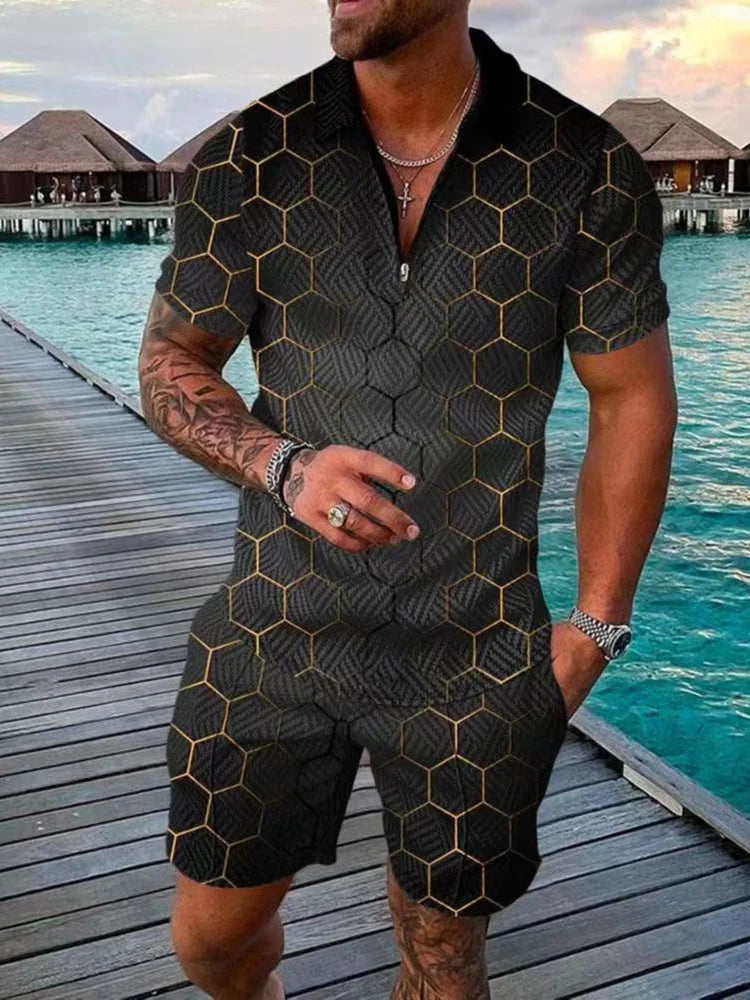 Men's Tracksuit Casual Summer Luxury Short Sleeve Polo Shirt Shorts Suit Two-Piece Set Male Clothing Streetwear Clothes For Men
