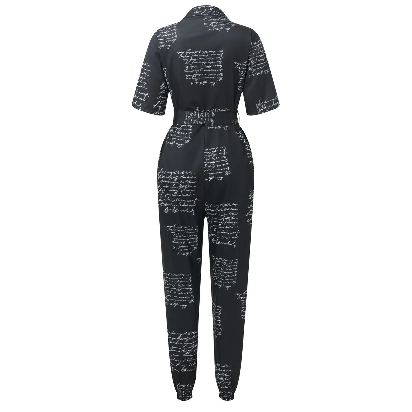 Women's Casual Lapel Lace-Up Printed Belt Short Sleeve Jumpsuit Summer Fashion Workwear Keep Short Eye Catching Junior Size