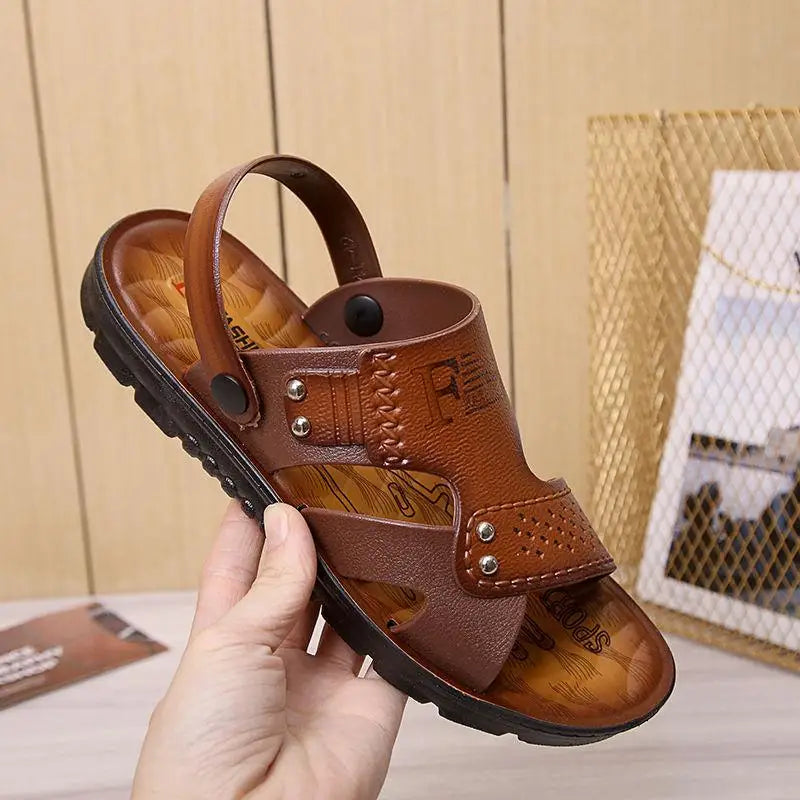 Men's Sandals Summer Peep-toe Youth Beach Shoes Dual-use Slippers Plastic Men Sandals Anti Slip Vietnamese Rubber Sandals