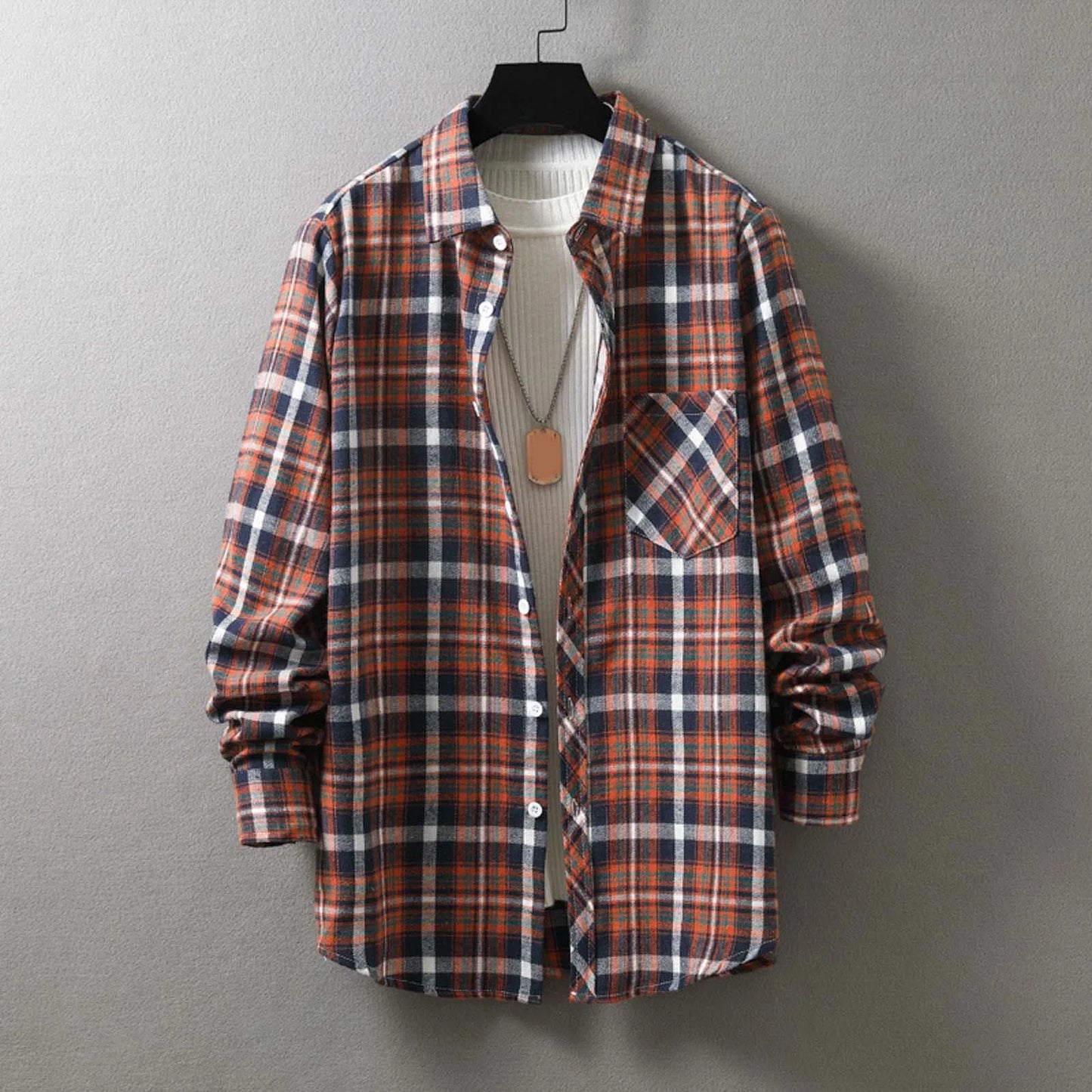 Men Fashion Plaid Flannel Shirt Long Sleeve Male Pocket Buffalo Plaid Shirts Printed Button Harajuku Checked Men Shirt XXL