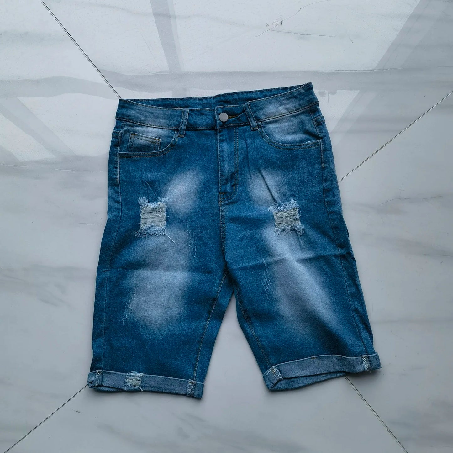 New Spring Summer Men's Denim Shorts Men's Clothing Beach Ripped Jeans Denim Cotton Short Casual Men Shorts