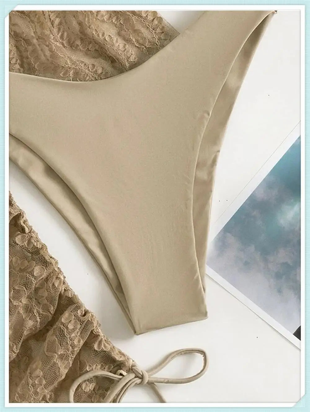 3 pieces Halter Bikini Tropical Print Swimsuit Drawstring Side Swimwear Women Long Sleeve Bathing Suit Female Swimming Beachwear