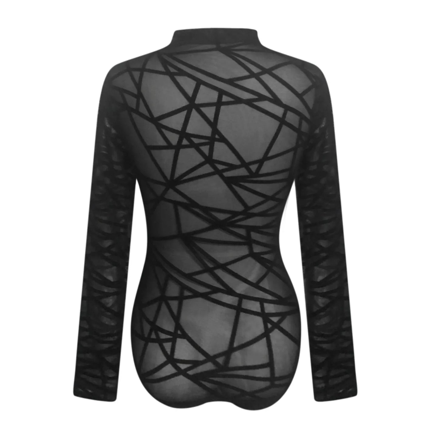 2024 Fall Fashion Woman Clothes Plus Size Black Transparent Mesh Sheer Long Sleeve Blouses Jumpsuits Bodysuits For Women