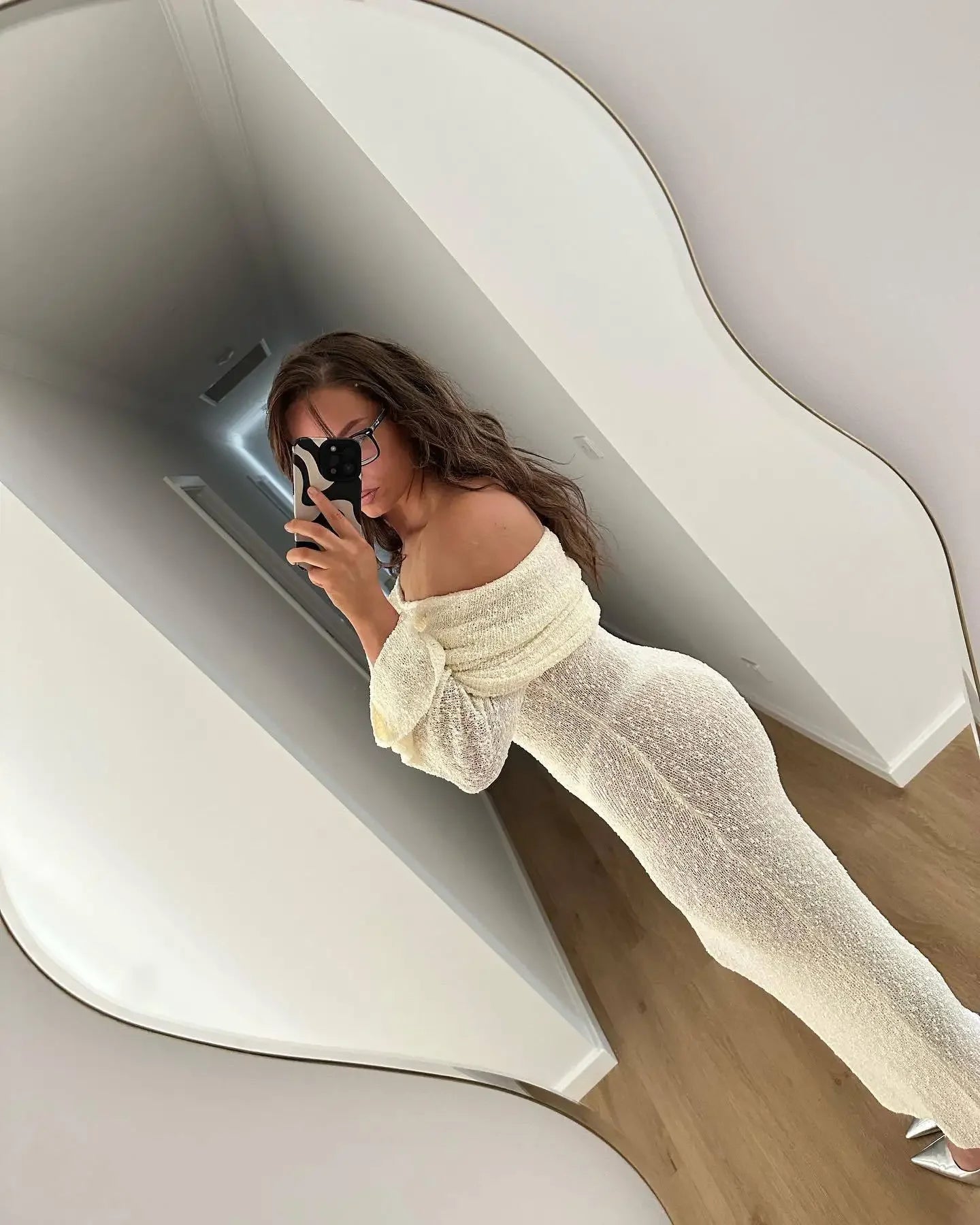 Knit Hollow Out Off-Shoulder Maxi Dress Female Cover up Loose Long Sleeve Holiday Beach Party Dress Women Knitwear Dress