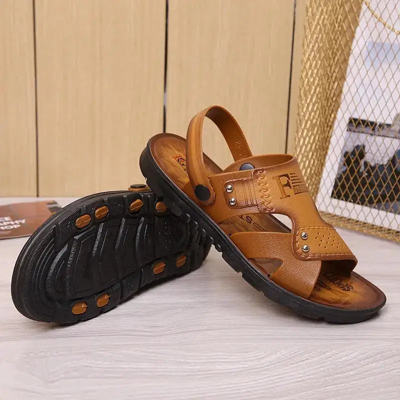 Men's Sandals Summer Peep-toe Youth Beach Shoes Dual-use Slippers Plastic Men Sandals Anti Slip Vietnamese Rubber Sandals