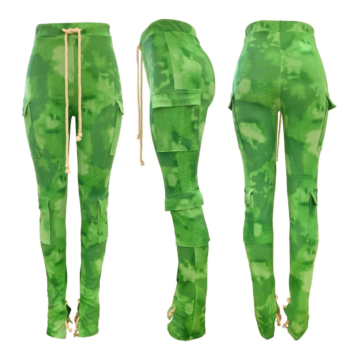 Strecth Cargo Pants for Women Streetwear Mid Waist Multi Pockets Drawstring Trousers Vintage 2024 Autumn Printing Sweatpants