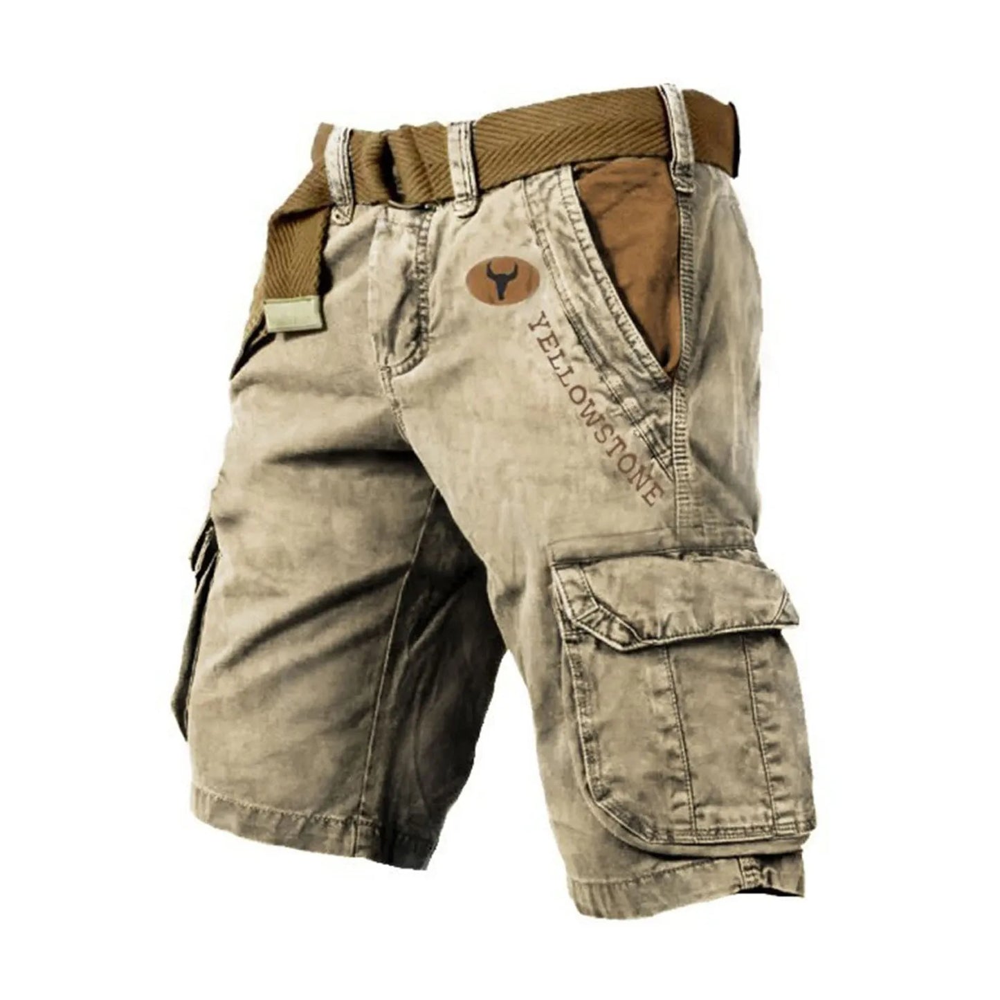 Mens Shorts Cargo Sport Loose Wear Five Quarter Casual Pants Elastic Rope Breathable Tie-Foot Shorts