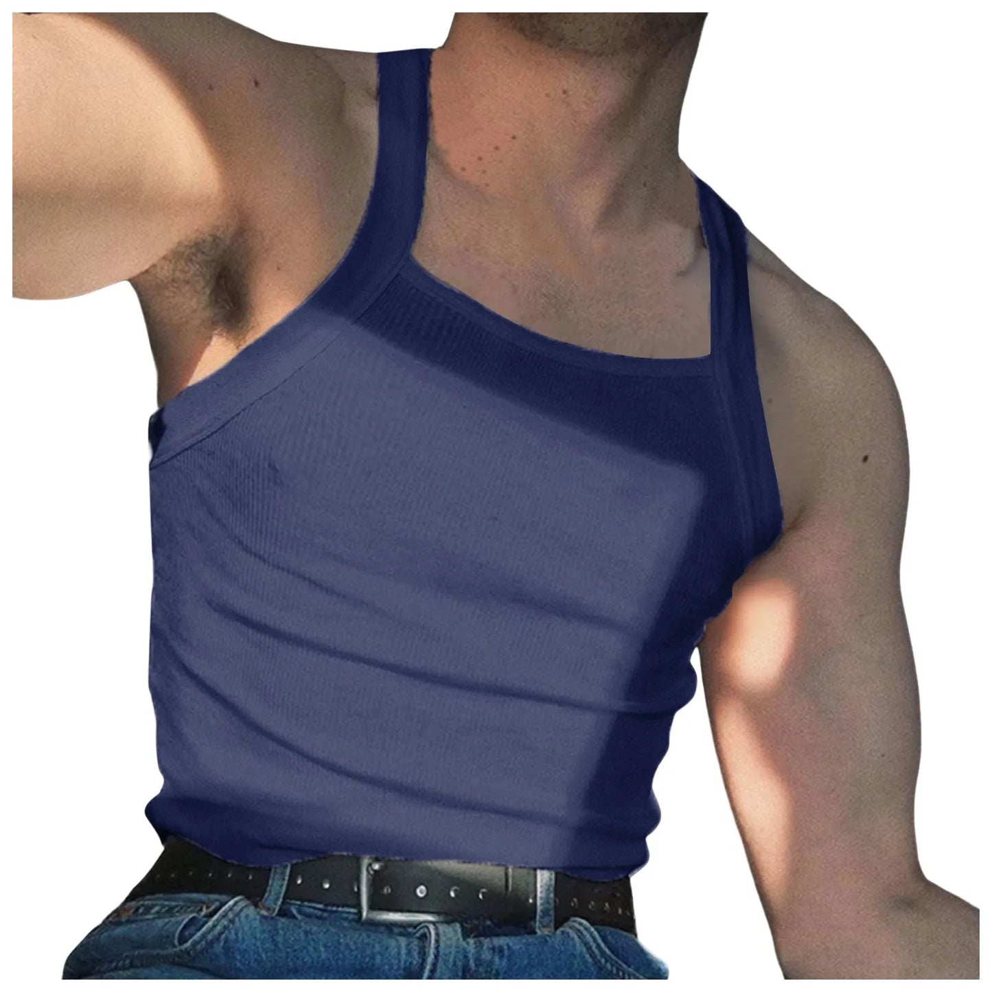 Casual Slim Fit Tank Crop Top For Men Summer Square Collar Sleeveless Blouse Top Men’s Fashion Solid Color Vest Men Clothing
