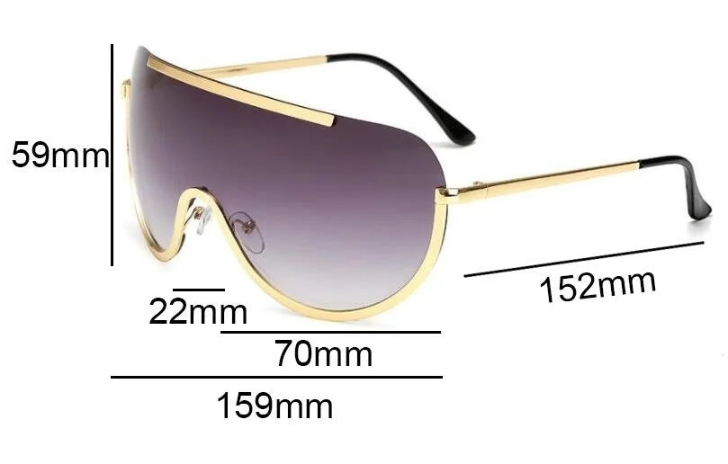 Oversized Punk Sunglasses for Women Metal Semi-Rimless Big Shades with Shield Lens Gradient Photochromic UV400 Fashion Eyewear