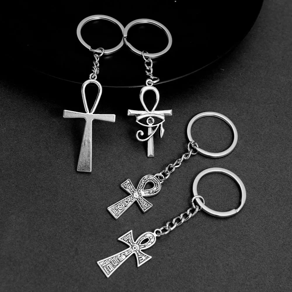 Egyptian Ankh Life Symbol Charms Keychain Cross Pendants Keyring Jewelry Gift Key Holder Chain Ring For Women Girlfriend Bag Car