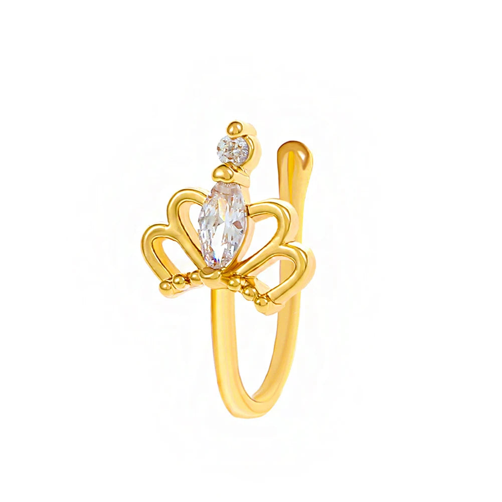 1PC Copper Fake Piercing Nose Ring Butterfly Crown Clip On Nose Ear Clip Cuff Earrings for Women Kids Gift Body Jewelry nariz