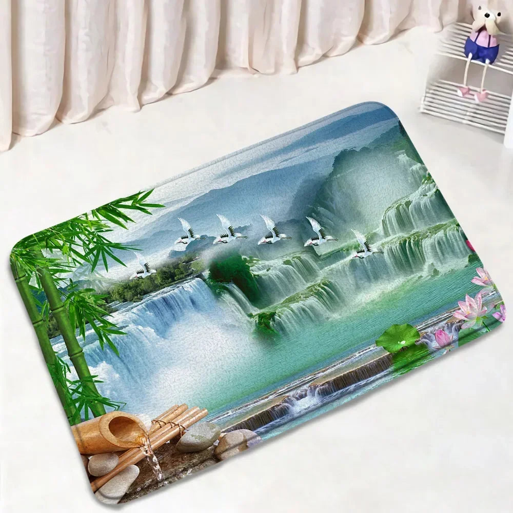 Zen Bath Mat Set Pink Lotus Orchid Grey Stone Green Bamboo Home Carpet White Bathroom Decor Flannel Floor Rugs Toilet Lid Cover