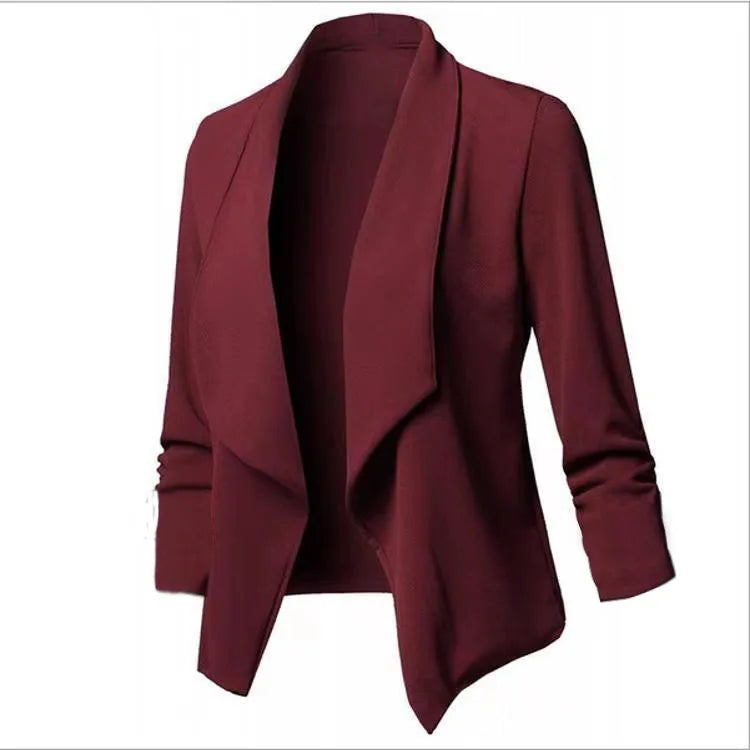 Oversized Women's Blazer S-5XL Notched Long Sleeve Pleated Slim Fit Business Workwear Cardigan Coats